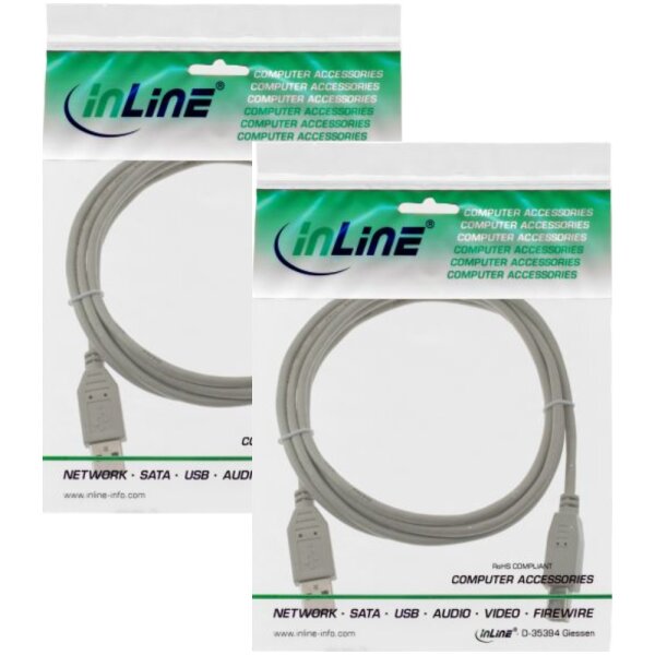 2x Bundle Druckerkabel USB 2.0 Kabel, A an B, beige, 2,0 m